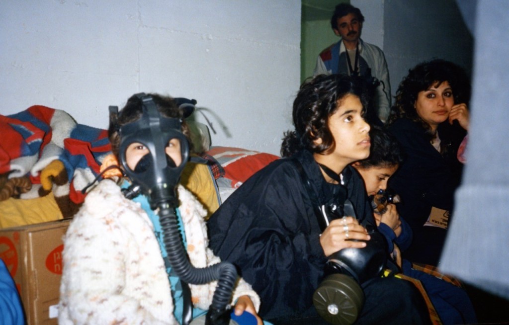 Civilians in shelter facility during SCUD attack, Tel Aviv, Israel, January 1991