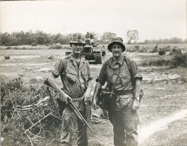 Tim Bowden with bodyguard Marine Sergeant Jim Keith, about to go out on a 24-hour patrol – near Danang, South Vietnam, 1966.