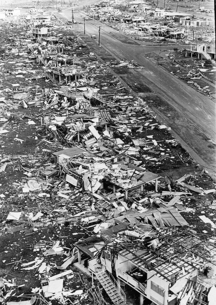 All that remained – ‘dance floors’ on stilts, where houses had once stood.