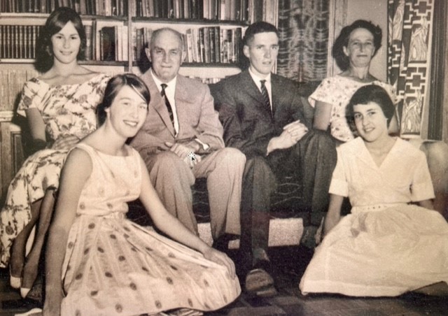 John with his parents, Jack and Gwen, and his sisters Helen (his twin), Ann and Susan, shortly before he left Adelaide in January 1961 to sail for Europe and a career with Visnews.