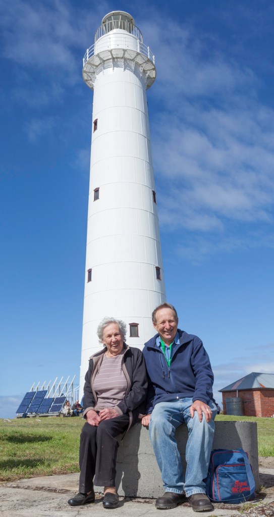 Revisiting Tasman Island: Dorothy with son Phil at the lighthouse / Photo: Phil Hallam